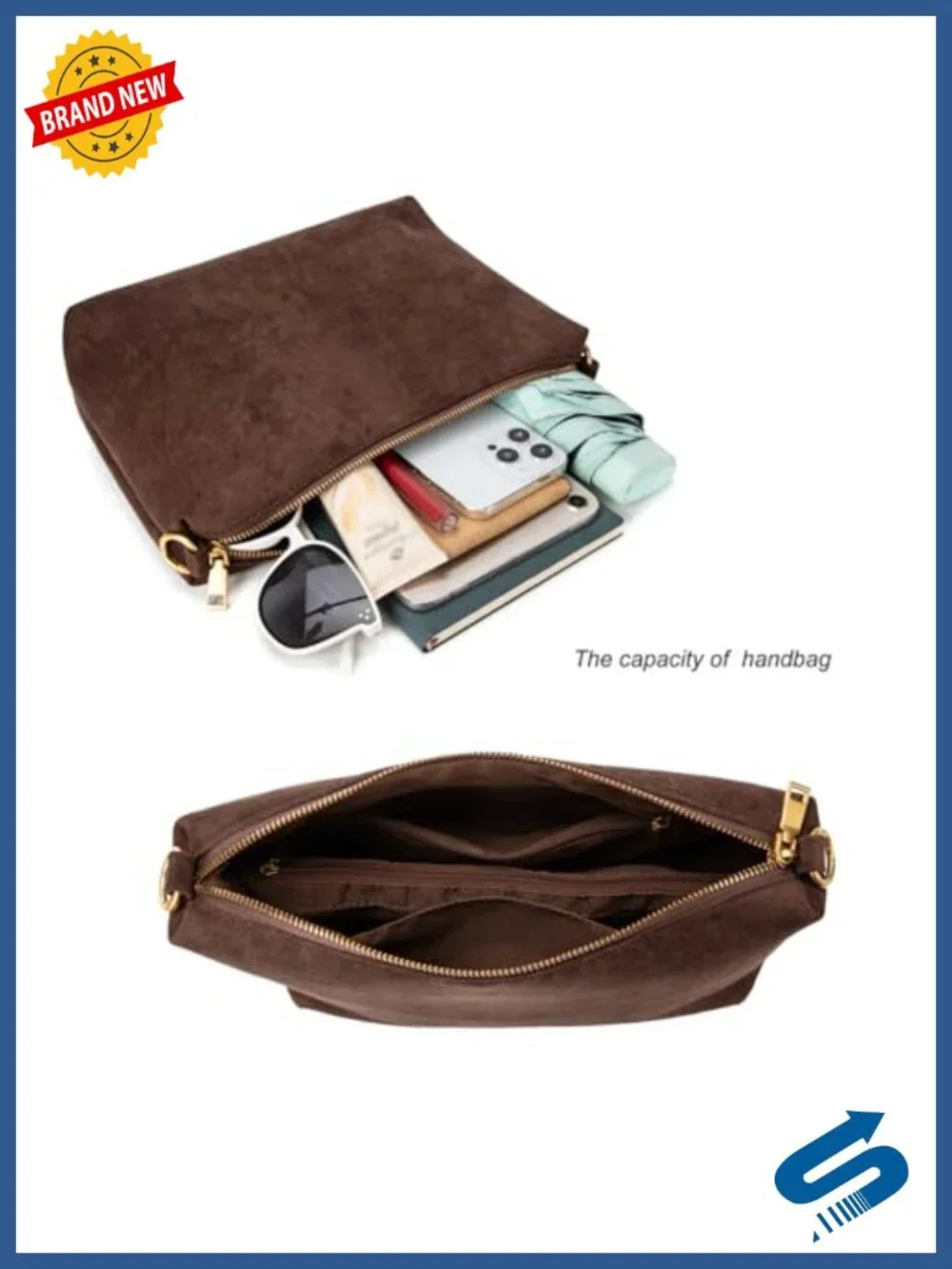 Faux Suede Hobo Crossbody Bag with Adjustable Strap